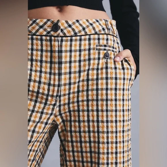 Maeve High-Rise Seersucker Wide Leg Plaid Trousers Size 12 by Anthropologie - Picture 3 of 11